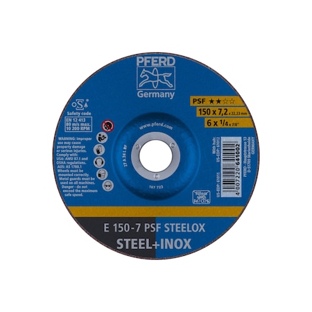 Pferd 6" x 1/4 Grinding Wheel, 7/8" A.H. - PSF STEELOX - Type 27 61011